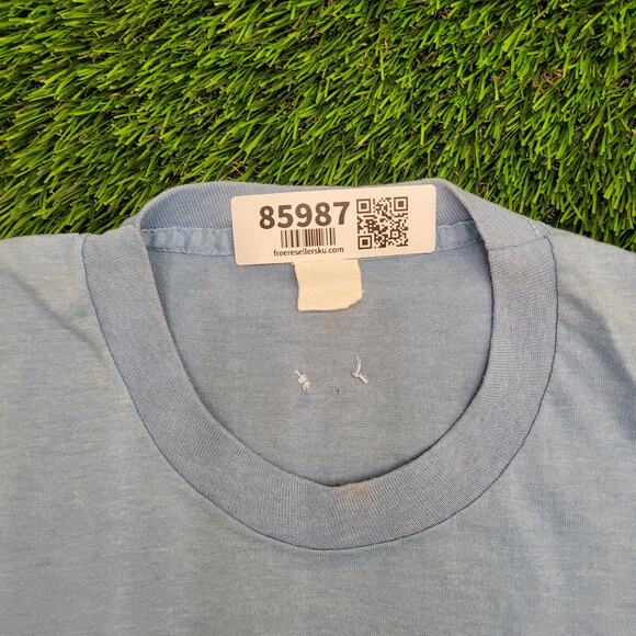 Vintage 80s Class Act Tanning Shirt Medium 20x27 Blue - Picture 10 of 15